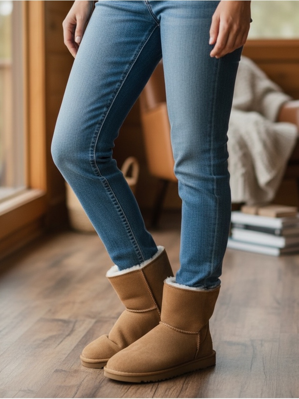Lands' End Women's Shearling-Lined Suede Short Boots - Chestnut Tan